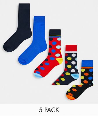 Jack & Jones 5 pack socks in polka dot print-Navy