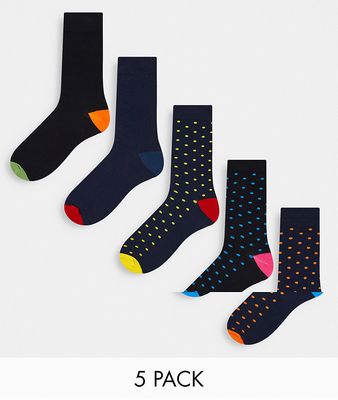 Jack & Jones 5 pack socks with dot print in black