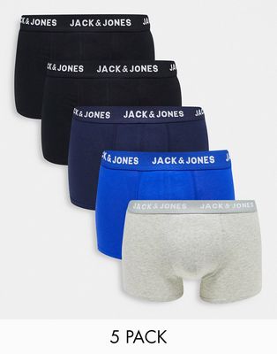 Jack & Jones 5 pack trunks in blue mix-Black