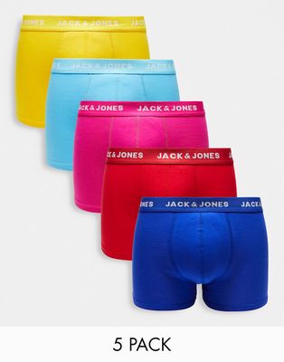Jack & Jones 5-pack trunks in bright colors-Blue