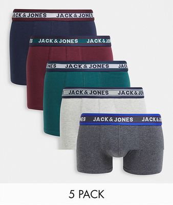 Jack & Jones 5 pack trunks in multi-Grey