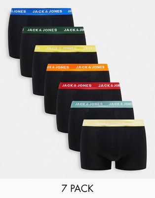 Jack & Jones 7 pack trunks in black with multi color waistband