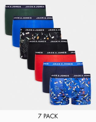 Jack & Jones 7 pack trunks in floral multi-Black