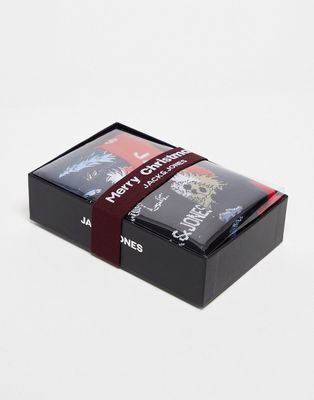 Jack & Jones Christmas boxer & sock giftbox in navy skull print