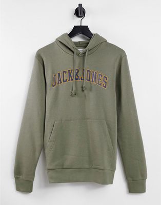 Jack & Jones college logo overhead hoodie in dusty green