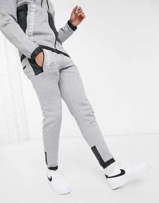 Jack & Jones Core co-ord sweatpants in gray & black-Grey