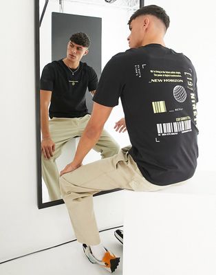Jack & Jones Core digital back print t-shirt in black