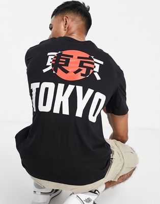Jack & Jones Core Japanese back print oversized T-shirt in black