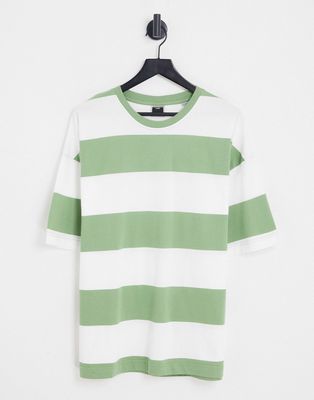 Jack & Jones Core wide stripe oversized t-shirt in green