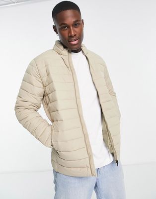 Jack & Jones Essential recycled polyester padded jacket in beige-Neutral