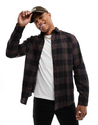 Jack & Jones Essentials buffalo check shirt in brown and black