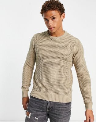 Jack & Jones Essentials chunky knit sweater in beige-Neutral