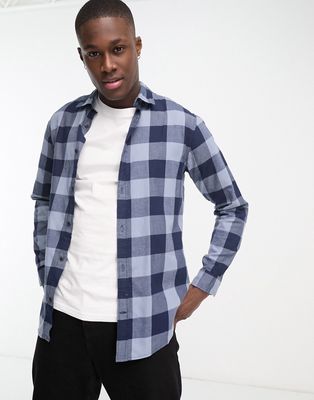 Jack & Jones Essentials flannel buffalo check shirt in blue