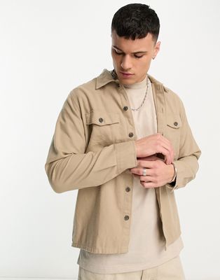 Jack & Jones Essentials flannel overshirt in beige-Neutral