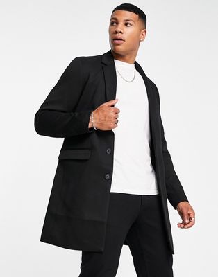 Jack & Jones Essentials jersey overcoat in black