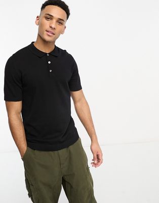 Jack & Jones Essentials knitted polo in black