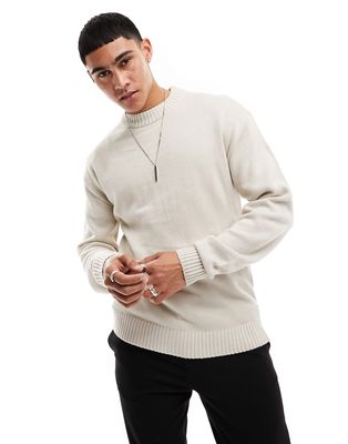 Jack & Jones Essentials knitted sweater with drop shoulder in off white-Neutral