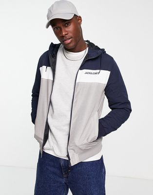 Jack & Jones Essentials lightweight logo jacket with hood in navy