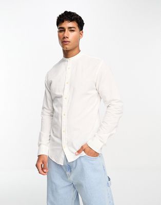 Jack & Jones Essentials linen shirt with grandad collar in white