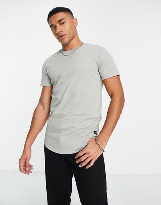 Jack & Jones Essentials longline T-shirt with curve hem in dusky green