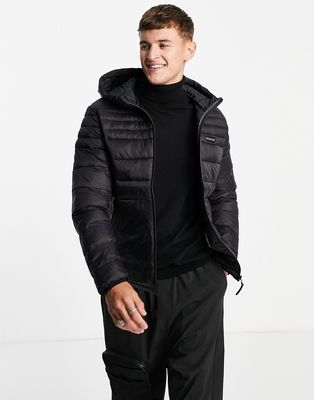 Jack & Jones Essentials padded jacket with hood in black