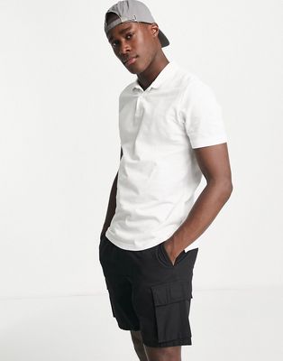 Jack & Jones Essentials slim fit pique logo polo in white