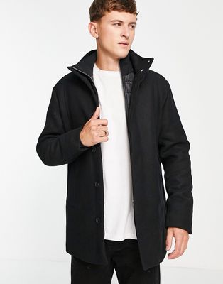 Jack & Jones Essentials wool coat with quilted inner in black