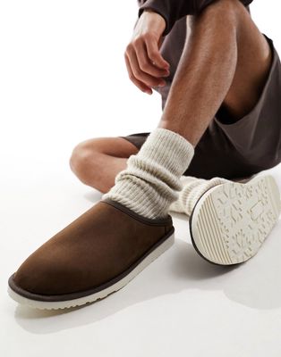 Jack & Jones faux suede slip on slipper in brown