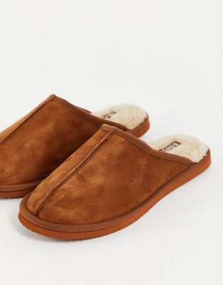 Jack & Jones faux suede slippers in tan-Brown