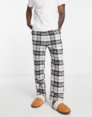 Jack & Jones flannel check pajama bottom with in black & white check