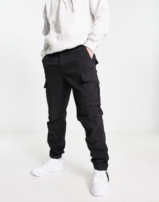 Jack & Jones Intelligence loose fit washed cargo pants in black