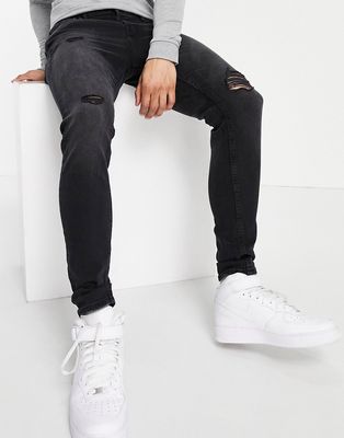 Jack & Jones Intelligence Pete carrot fit jeans in washed black with rips