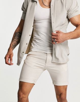 Jack & Jones Intelligence slim fit linen shorts in ecru-Neutral