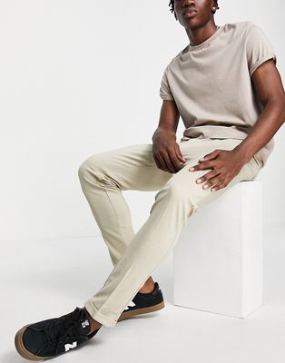 Jack & Jones Intelligence slim fit stretch pants with pleats in beige with cotton - BEIGE-Neutral