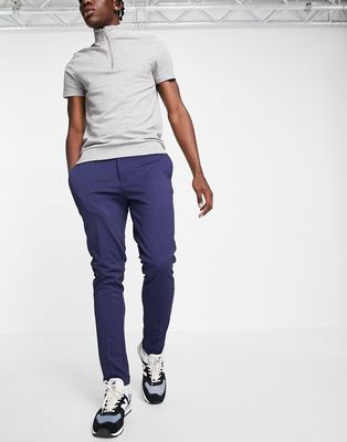 Jack & Jones Intelligence slim fit stretch pants with pleats in navy with cotton - NAVY