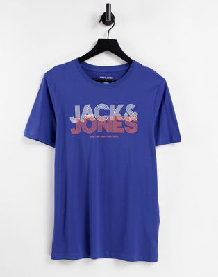 Jack & Jones large logo T-shirt in blue-Blues