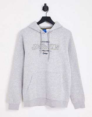 Jack & Jones logo hoodie in light gray