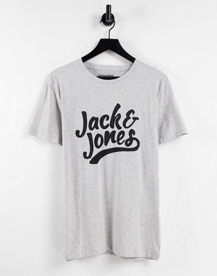 Jack & Jones logo T-shirt in light heather gray-Grey