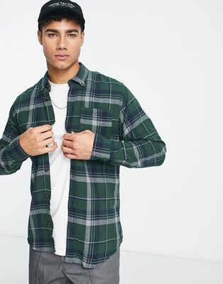 Jack & Jones long sleeve plaid shirt in forest green