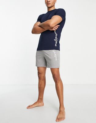 Jack & Jones loungewear logo T-shirt & shorts set in navy & gray melange