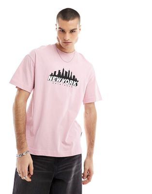 Jack & Jones new york print t-shirt in pink