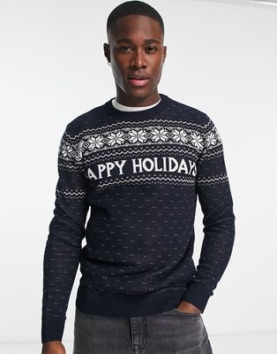 Jack & Jones Originals Christmas fairisle sweater in navy