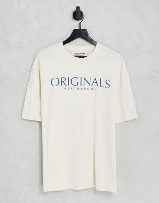 Jack & Jones Originals front print T-shirt in white