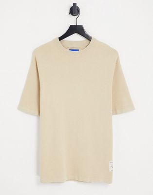 Jack & Jones Originals knit oversized t-shirt in sand-Neutral