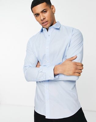 Jack & Jones Originals long sleeve stretch cotton shirt in blue