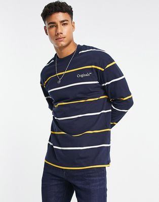 Jack & Jones Originals long sleeve stripe T-shirt in navy