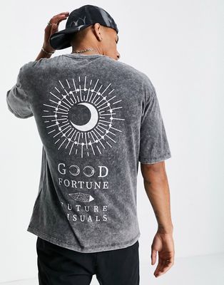 Jack & Jones Originals oversize t-shirt with good fortune back print in gray-Grey