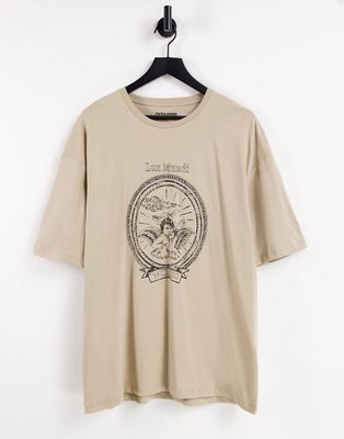 Jack & Jones Originals oversize t-shirt with hand print in beige-Neutral