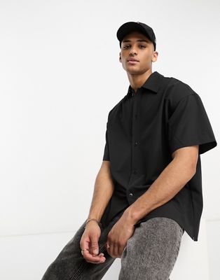 Jack & Jones Originals oversized clean revere collar shirt in black - part of a set