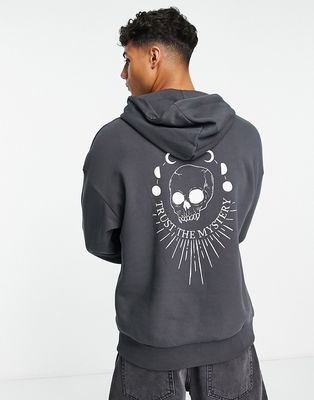 Jack & Jones Originals oversized hoodie with skull back print in dark gray